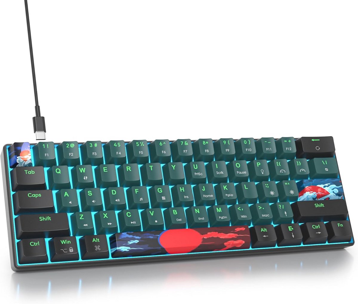 Compact Ergonomic Mechanical Gaming Keyboard with LED Backlight and 61 Keys