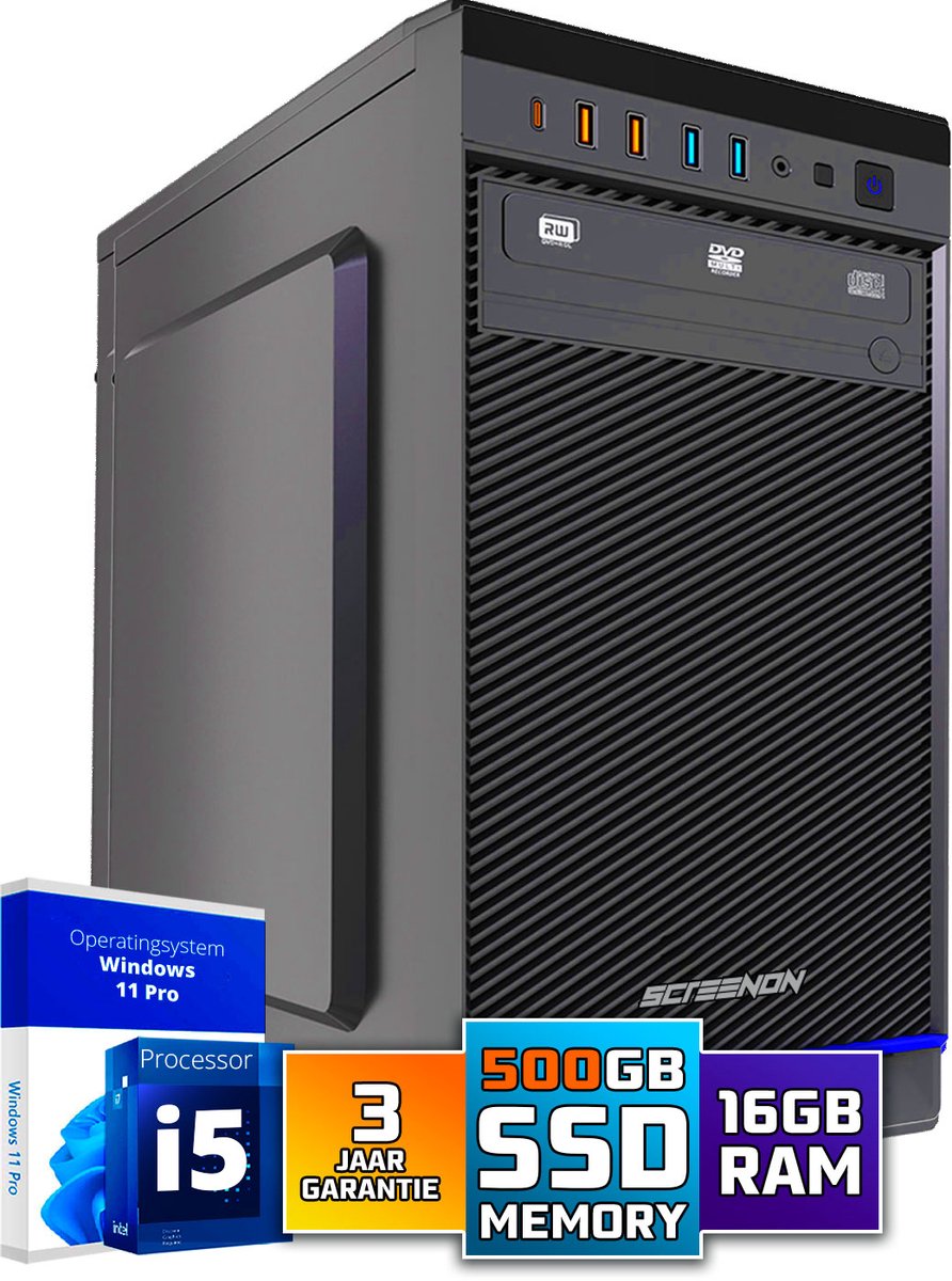 Intel Compleet PC | Intel Core i5 | 16 GB DDR4 | 500 GB SSD | Windows 11 Pro + WiFi & Bluetooth