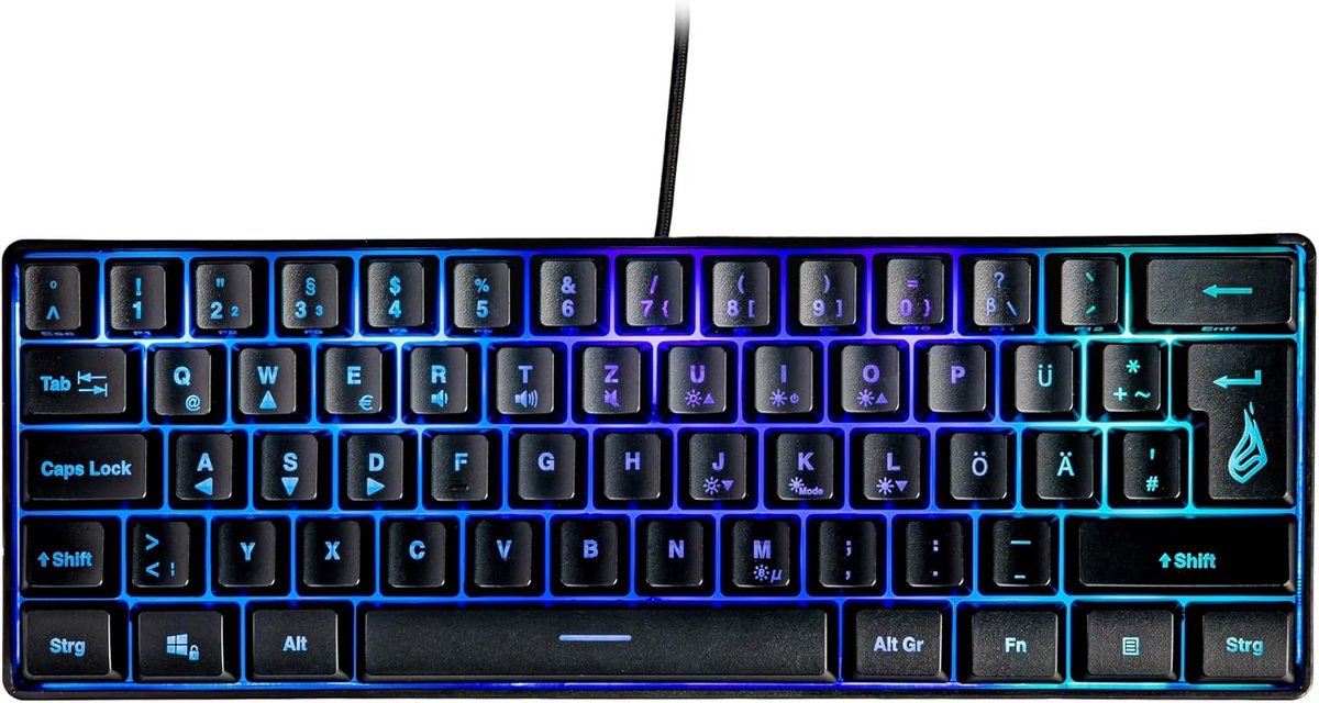 Compact 60% Gaming Toetsenbord QWERTZ Duits met RGB Verlichting en 25 Anti-Ghosting Toetsen