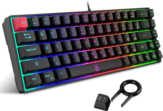 Ergonomisch 60% Compact Gaming Toetsenbord met RGB Achtergrondverlichting