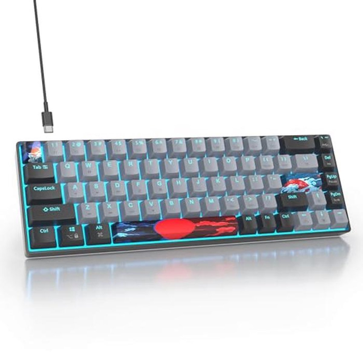 Compact Mechanisch Toetsenbord met Achtergrondverlichting – 68 Toetsen QWERTY Gamer Toetsenbord