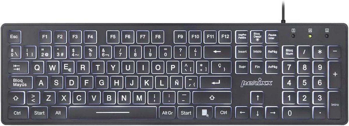 Draadloos en Verlicht Toetsenbord met Grote Letters in Spaans