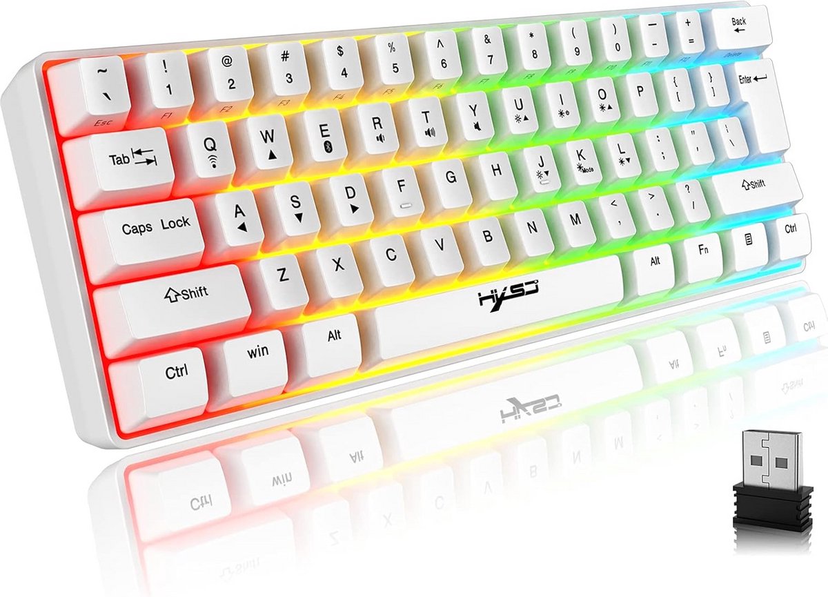 Draadloos 60% Gaming Toetsenbord Bluetooth & 2.4G, Compact, RGB Verlichting, Oplaadbaar