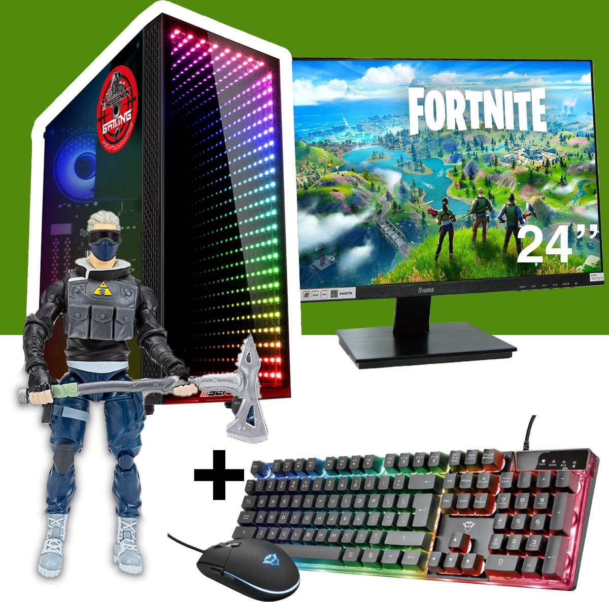 ScreenON - Gaming Set - Fortnite Verge Hero - V1 (GamePC + 24 Inch Monitor + Toetsenbord + Muis)