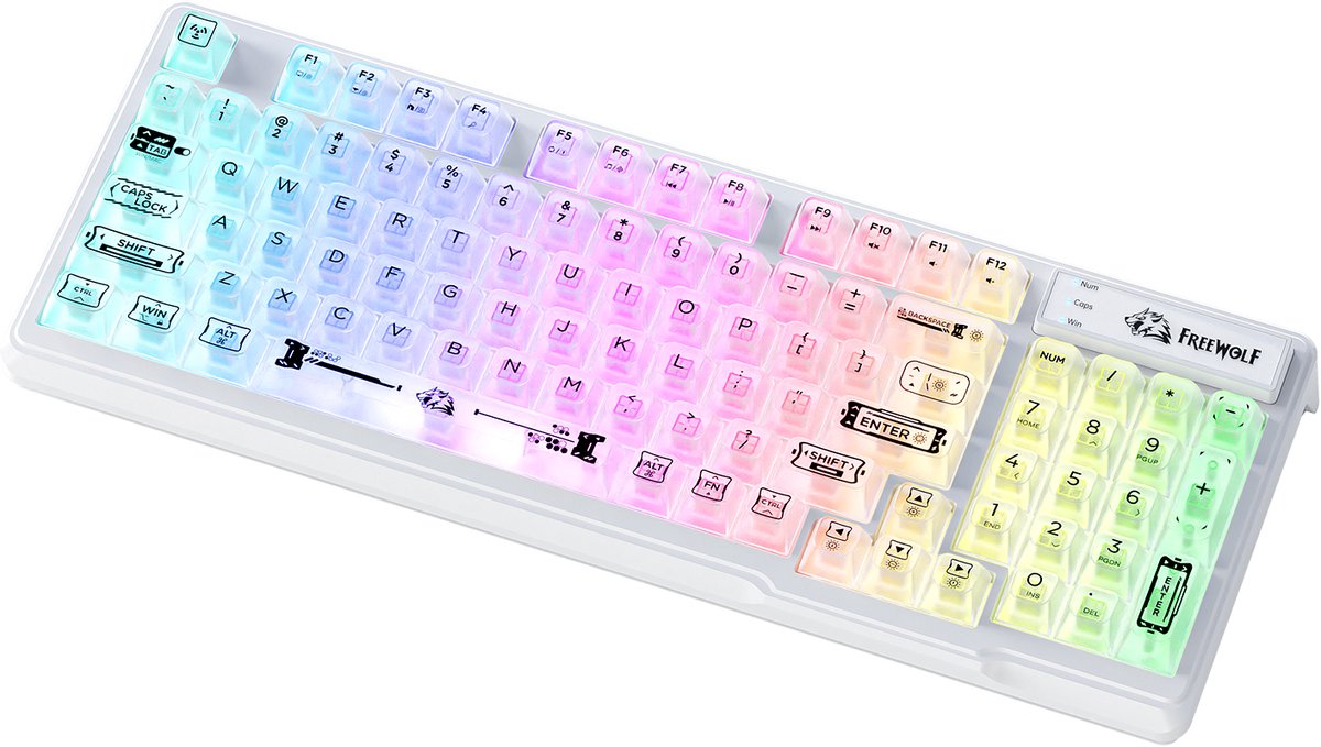 M95 Transparant RGB Gaming Toetsenbord - Side RGB light strip - 94keys - Milky Translucent