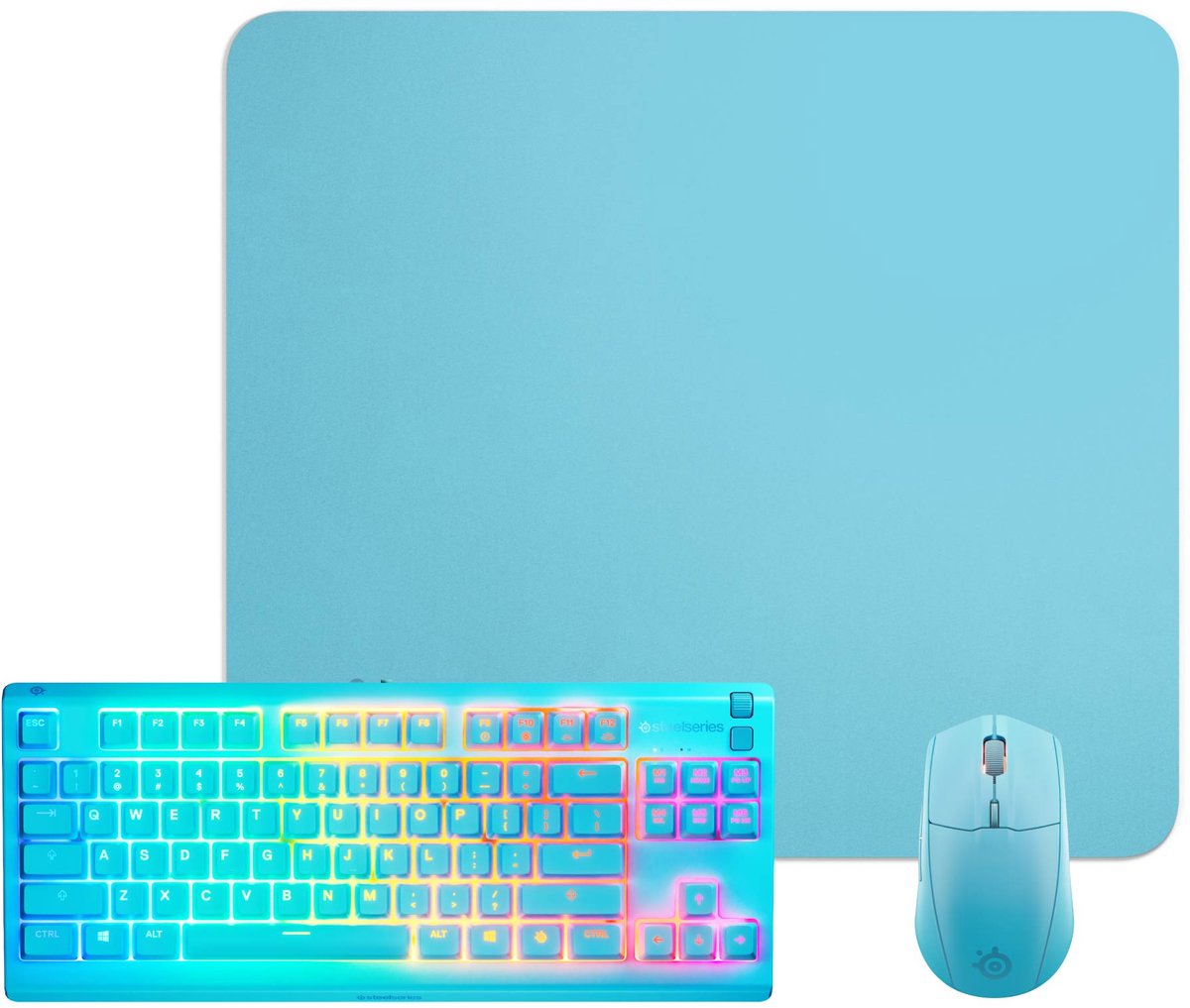 SteelSeries Apex 3 Bundel - Gaming Toetsenbord - Qwerty + Draadloze Gaming Muis + Muismat - Blauw