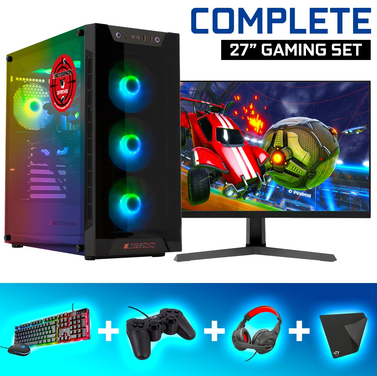 ScreenON - Gaming Set - X48287 - S2 (GamePC.X48287 + 27 Inch Monitor + Toetsenbord + Muis)