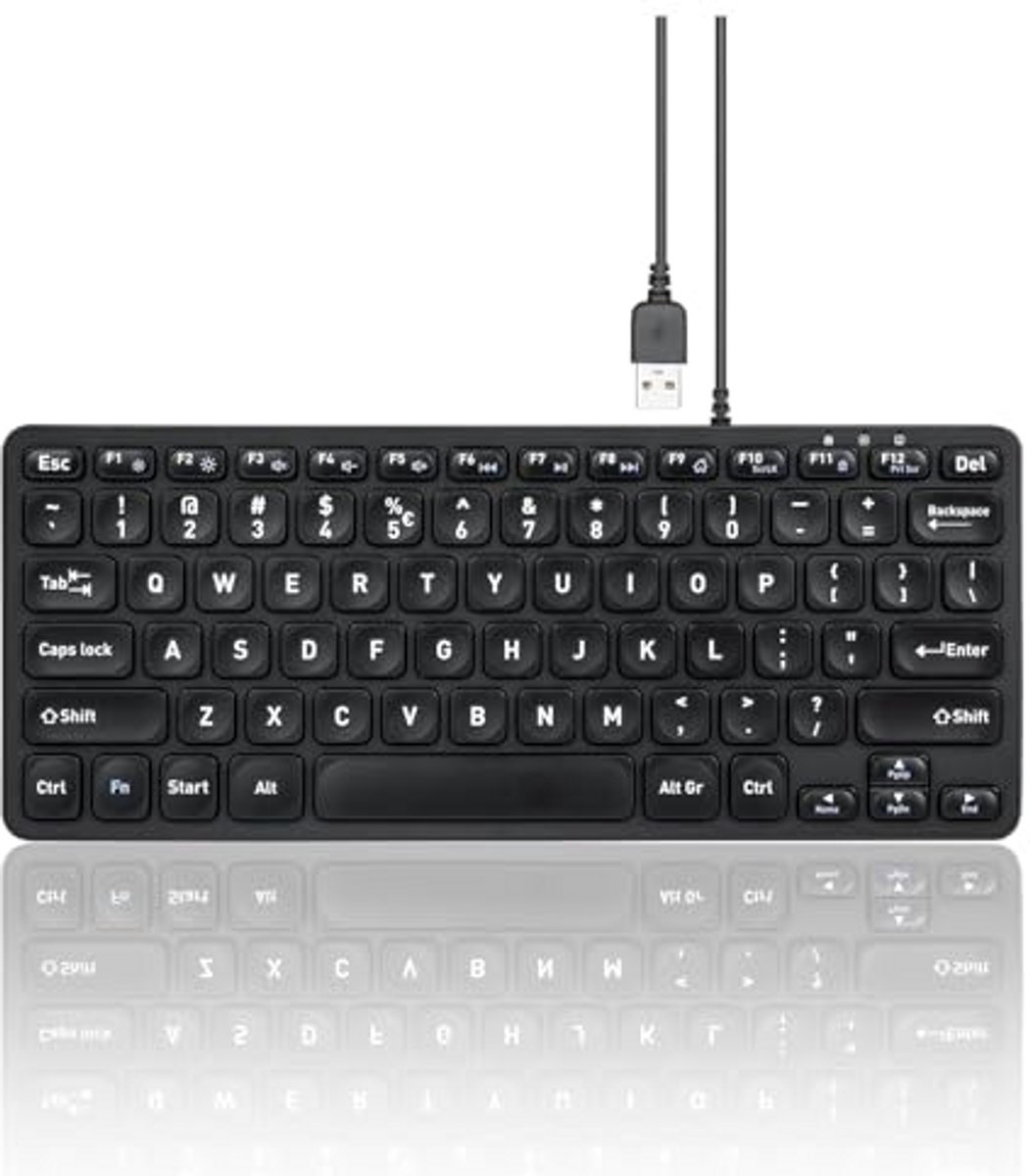 Perixx PERIBOARD-432 Wired Mini USB Keyboard - X Type Scissor Keys - Large Print Keys - US English