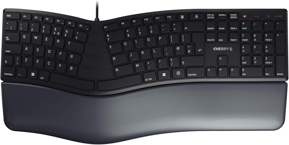 Ergonomisch Gebogen Toetsenbord met Memory Foam Polssteun - Bedraad QWERTY (UK Indeling)