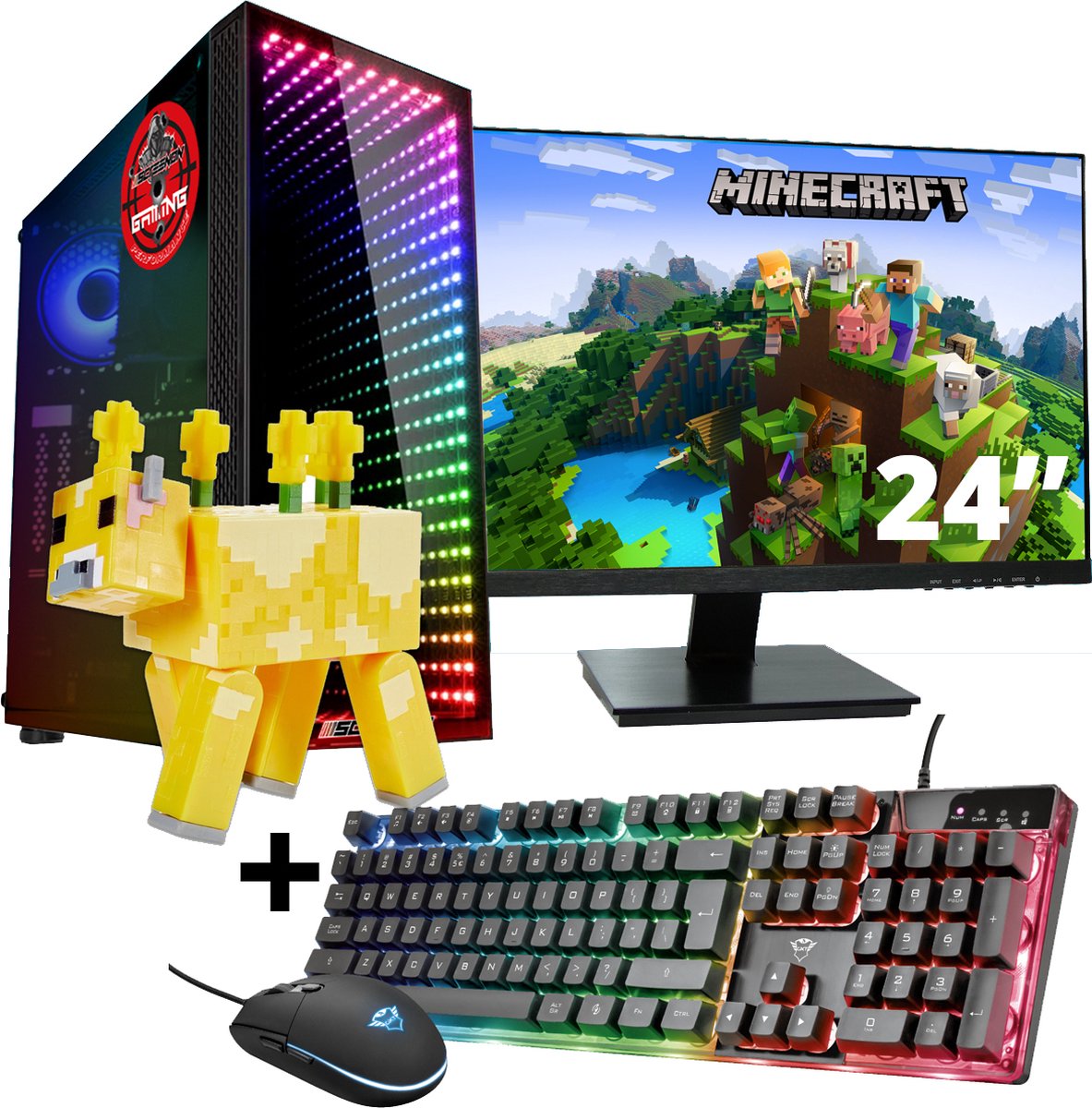 ScreenON - Gaming Set - Minecraft Moobloom Hero - V1 (GamePC + 24 Inch Monitor + Toetsenbord + Muis)