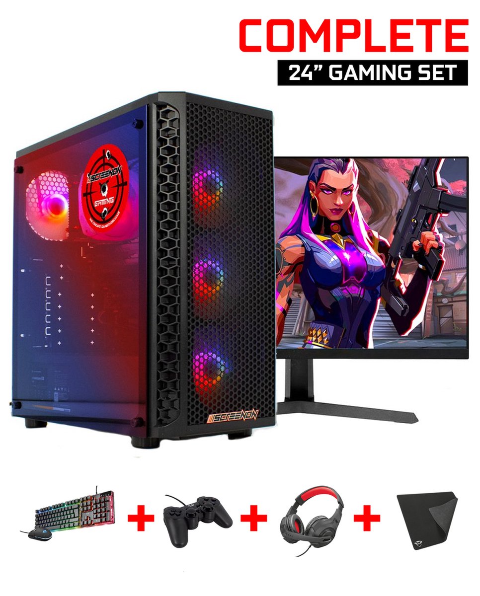 ScreenON - Gaming Set Y24684-W1 (GamePC.Y24684 + 24 Inch Monitor + Toetsenbord + Muis)