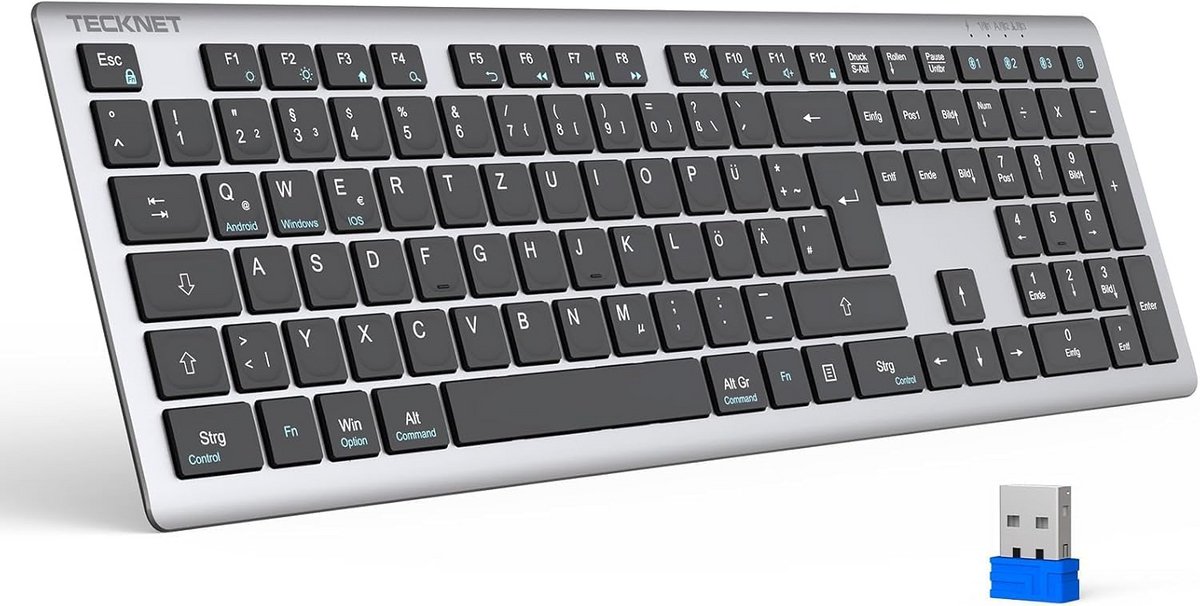 Draadloos Oplaadbaar Toetsenbord QWERTZ voor Meerdere Apparaten - Ultraplat Bluetooth