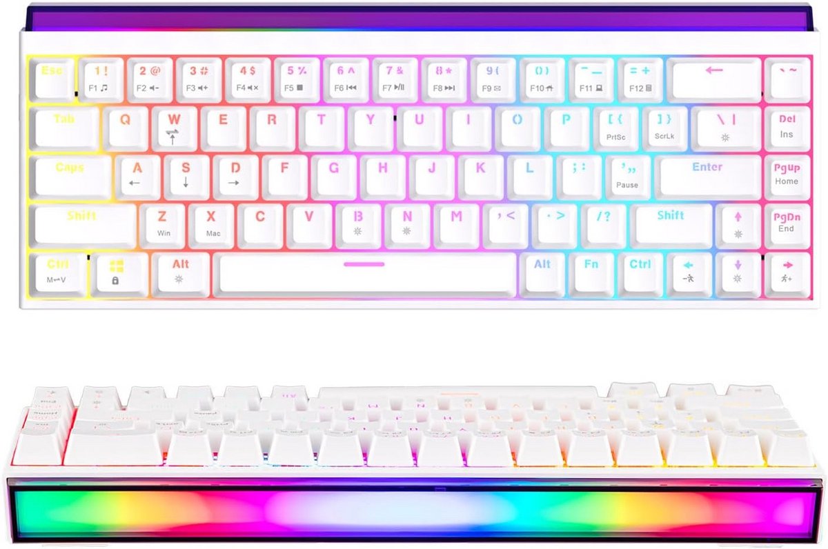 Compact 65% Gaming Toetsenbord (68 Toetsen) Mechanisch, Hot Swappable - Wit