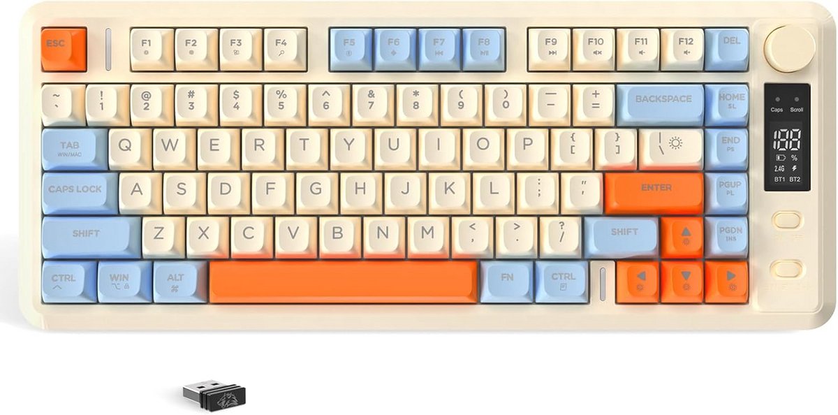Draadloos Gaming Toetsenbord met Smart Display, TKL 82 Toetsen, Dual Mode en PBT Toetsen