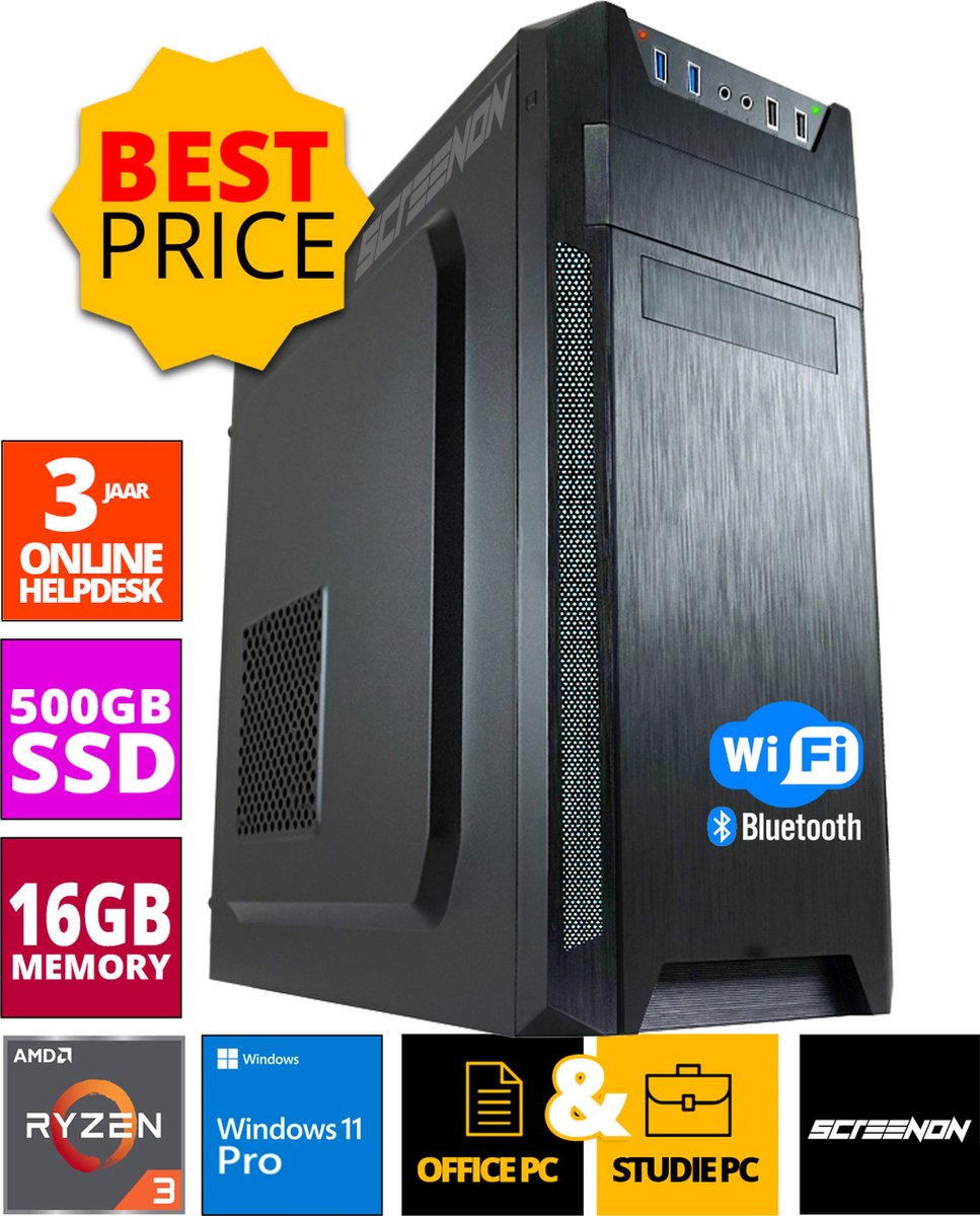 Budget Office PC - Ryzen 3 - 500GB NVMe SSD - 16GB RAM - Radeon Vega 8 - Inclusief WiFi & Bluetooth