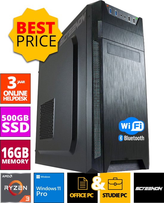 Budget Office PC - Ryzen 3 - 500GB NVMe SSD - 16GB RAM - Radeon Vega 8 - Inclusief WiFi & Bluetooth
