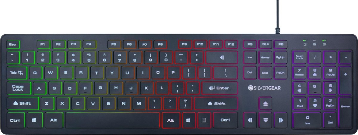 Silvergear Gaming Toetsenbord - Gaming Keyboard - QWERTY met LED - Platte Toetsen - Bedraad - Zwart
