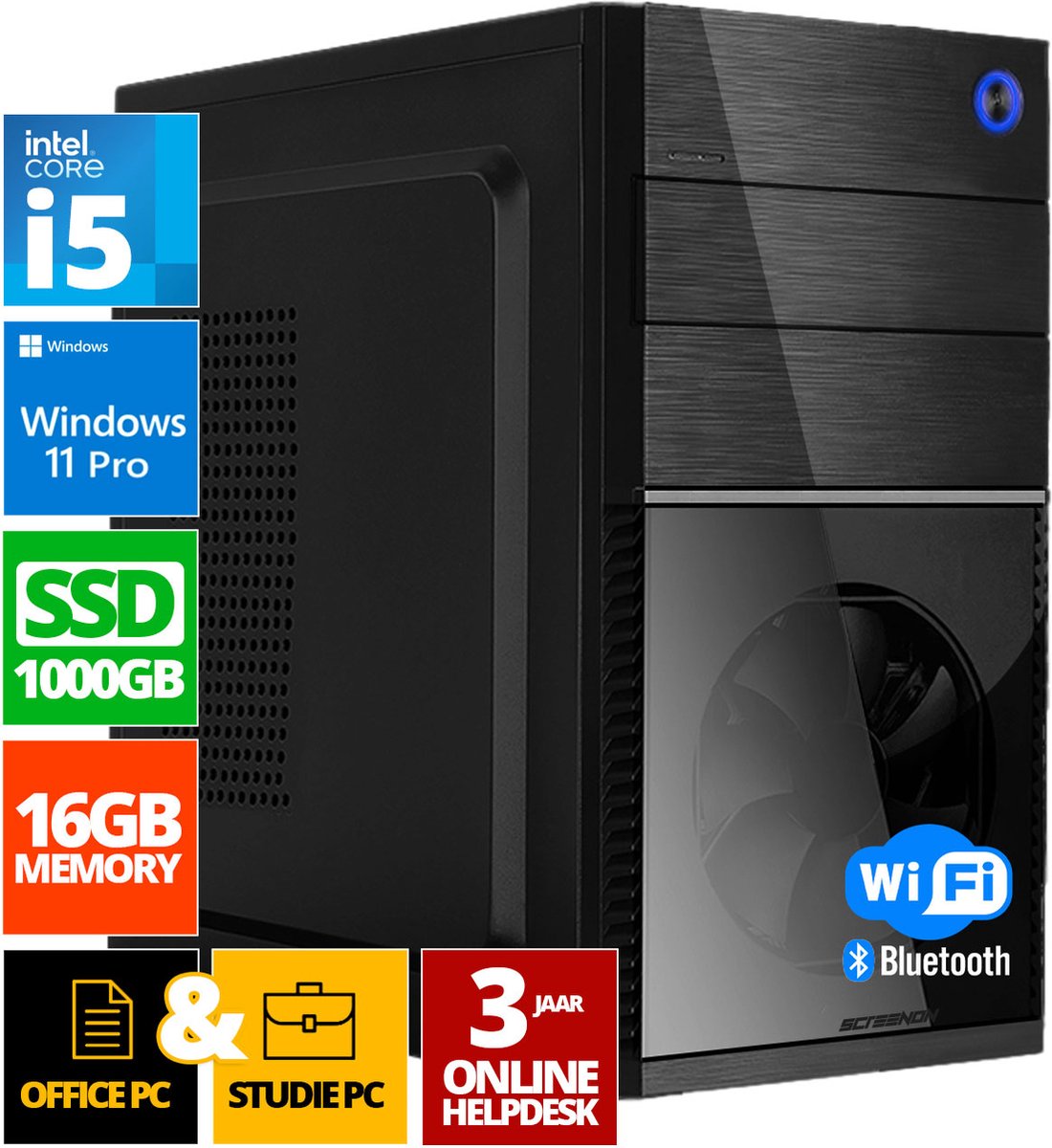 Intel Compleet PC | Intel Core i5 | 16 GB DDR4 | 1 TB SSD - NVMe | Windows 11 Pro + WiFi & Bluetooth