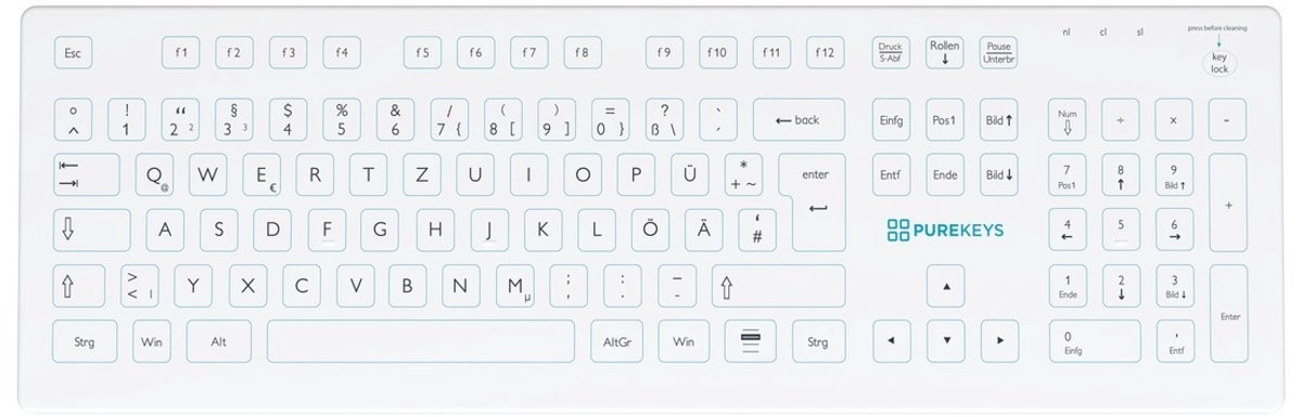Purekeys medisch toetsenbord Full Size draadloos DE wit