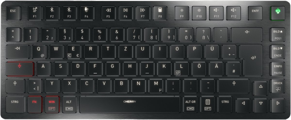 CHERRY KW X ULP 2.0 MINI toetsenbord Thuis/Werk USB + RF Wireless + Bluetooth QWERTZ Duits Zwart