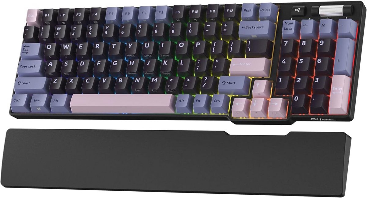 Draadloos Mechanisch Toetsenbord 96% met RGB verlichting, BT5.0/2.4G/USB-C en Polssteun