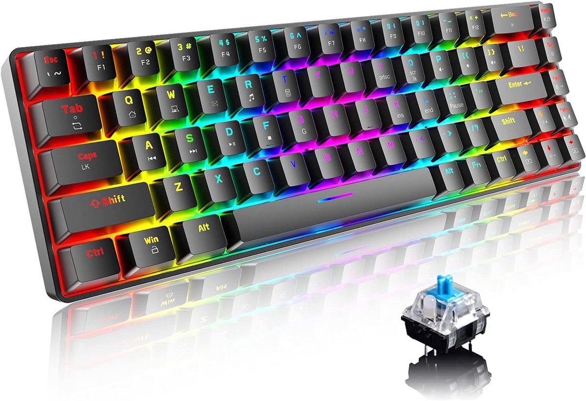 Compact Mechanisch Gaming Toetsenbord 68 Toetsen met RGB Verlichting en Type-C Kabel