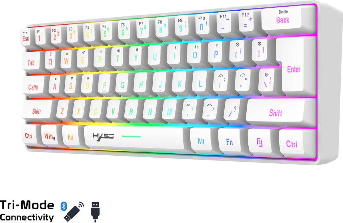 HXSJ L500 - Draadloze Gaming Toetsenbord - RGB - Tri mode - Qwerty Toetsenborden - Wit