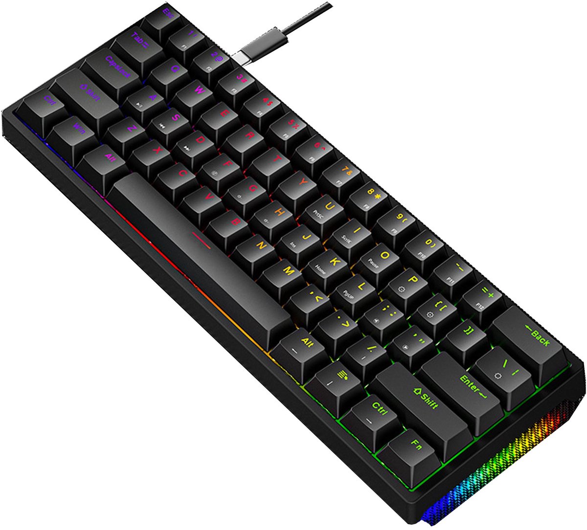 NAXSIR Mechanisch Gaming Toetsenbord - 61-Toetsen - Blauwe Switch - RGB -Type-C Kabel -Anti-Ghosting