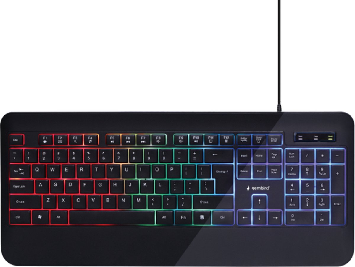 Gembird Gaming toetsenbord - RGB Led verlichting - Ultra slim Gaming keyboard voor Gaming PC - Zwart