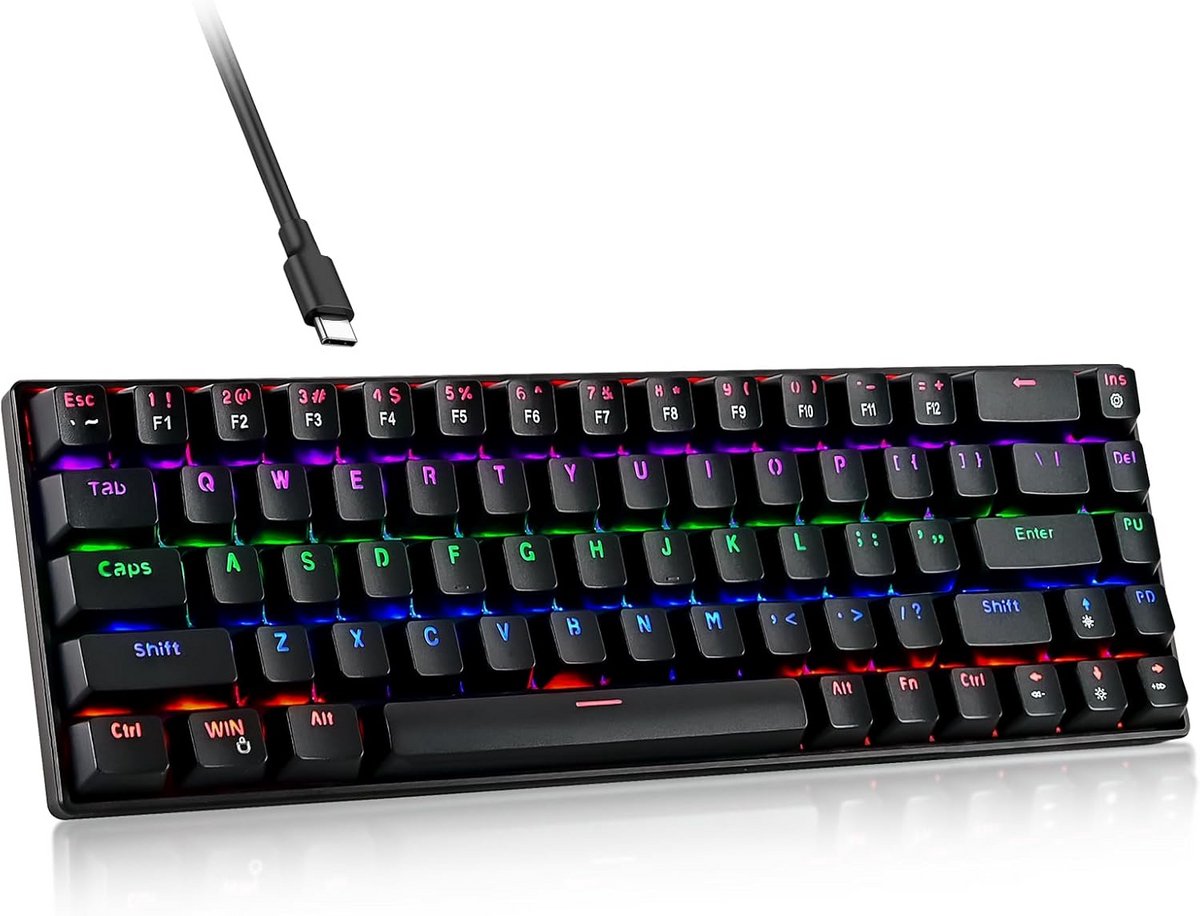 Mechanisch Gaming Toetsenbord 60% Compact met RGB Verlichting en Blauwe Switches