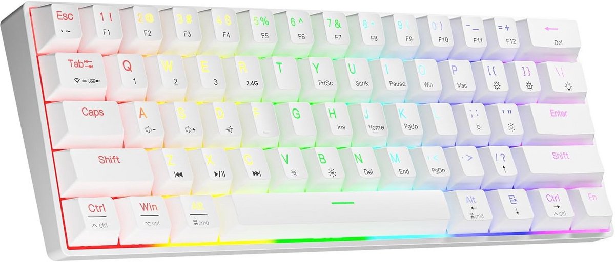 Draadloos 60% Mechanisch Toetsenbord Wit - Hot Swappable, RGB, Compact, USB-C & Bluetooth