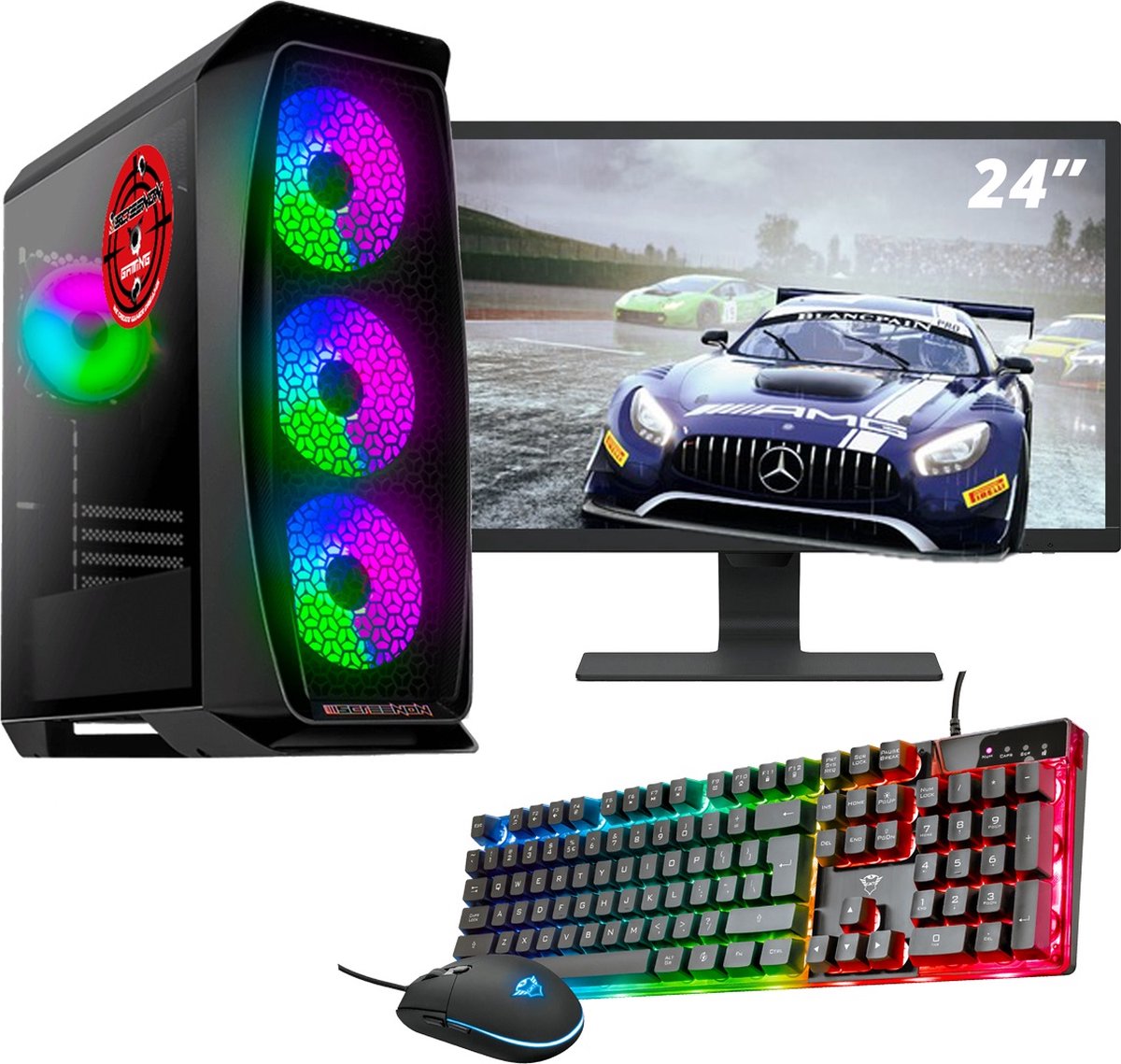 ScreenON - Gaming Set - Colour Maniac - V1 (GamePC + 24 Inch Monitor + Toetsenbord + Muis)