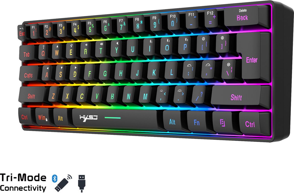HXSJ L500 - Draadloze Gaming Toetsenbord - RGB - Tri mode - Qwerty Toetsenborden - Zwart