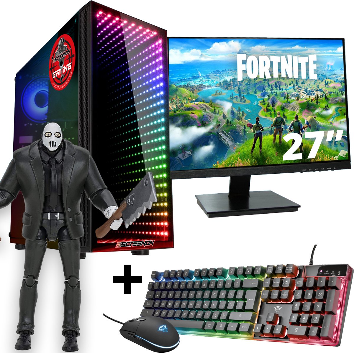 ScreenON - Gaming Set - Fortnite Brutus Hero - V2 (GamePC + 27 Inch Monitor + Toetsenbord + Muis)
