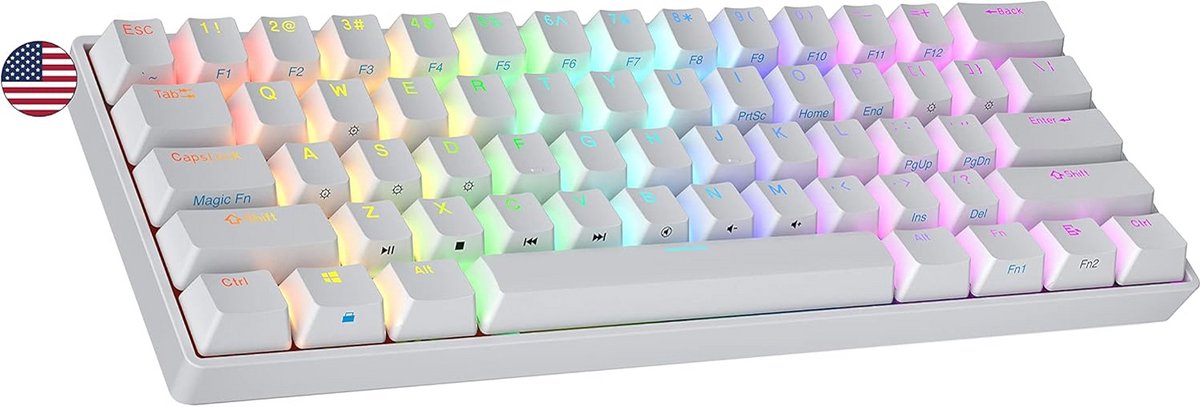 60% Compact Mechanisch Gaming Toetsenbord Hot-Swappable Optische Switches RGB QWERTY Wit