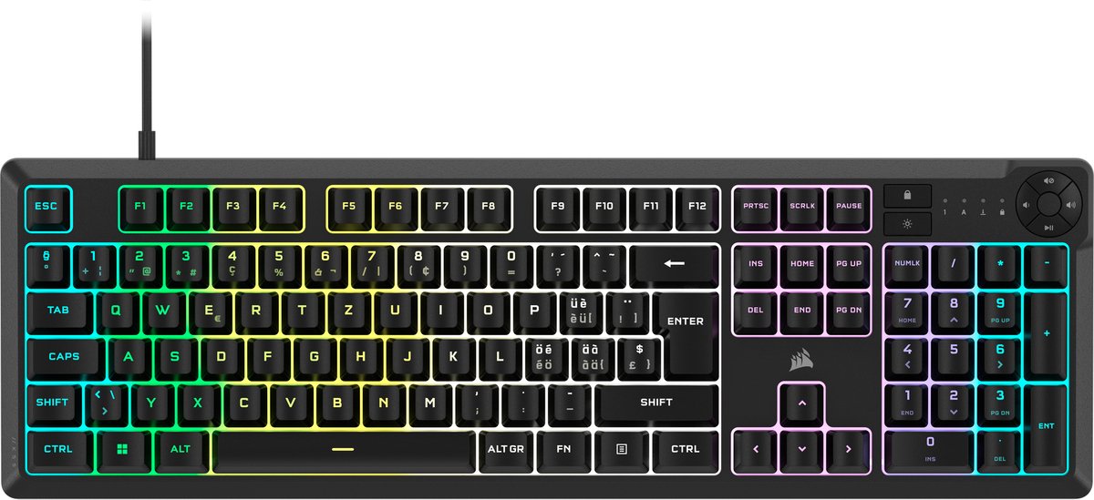 Corsair K55 Core RGB Gaming Keyboard - Membraan - RGB LED - CH Qwertz - Zwart