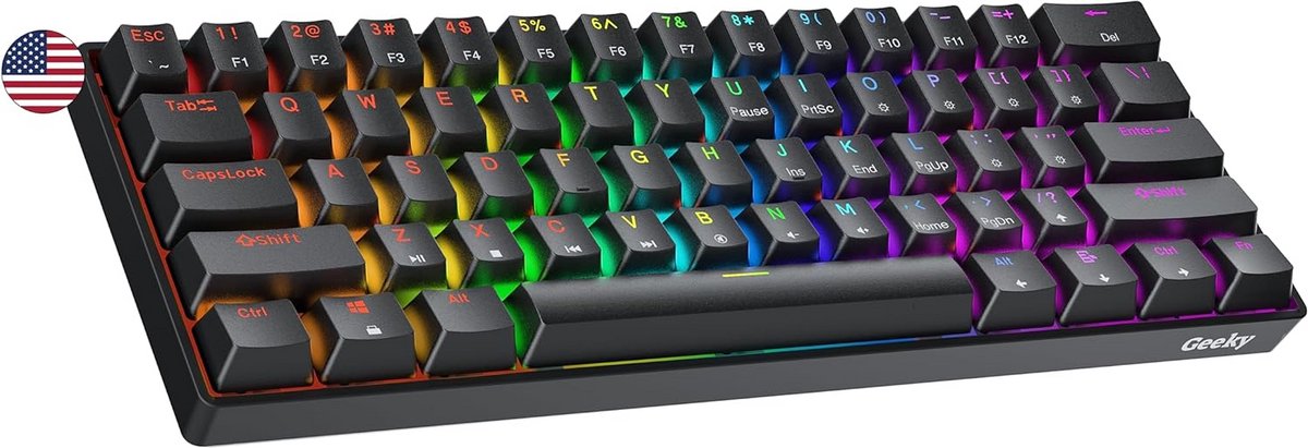 Hot Swappable 60% Gaming Toetsenbord met RGB Verlichting - Mechanisch 61 Toetsen QWERTY