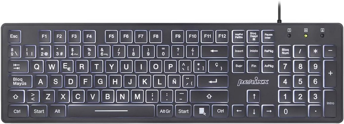 Draadloos en Verlicht Toetsenbord met Grote Letters in Spaans