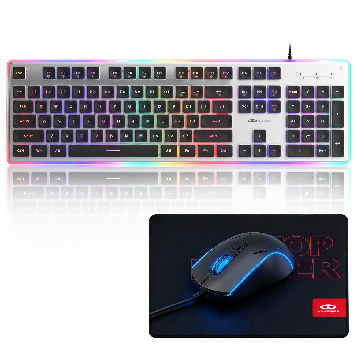 RGB toetsenbord en muis set met kabel, 104 toetsen, 3200 DPI gaming toetsenbord en muis