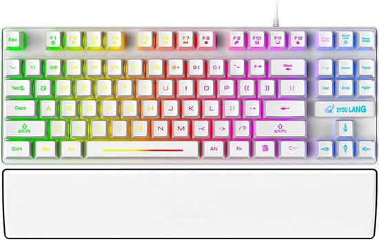 Mechanisch Gevoel Gaming Toetsenbord 87 Toetsen RGB Verlicht – Ergonomisch met Polssteun