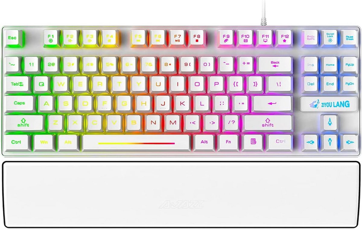 Mechanisch Gevoel Gaming Toetsenbord 87 Toetsen RGB Verlicht – Ergonomisch met Polssteun