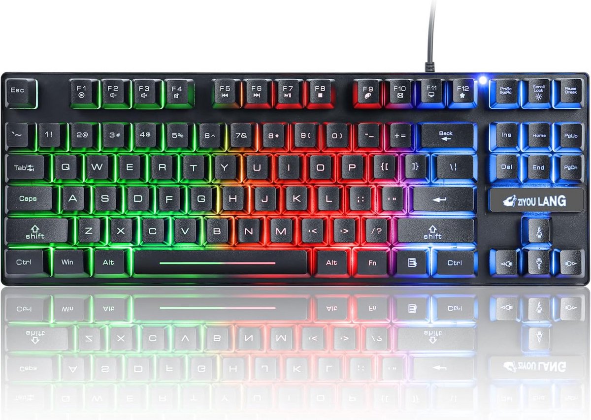 Bedraad Mechanisch Gaming Toetsenbord 87-toetsen met Regenboog LED Verlichting - Anti-Ghosting