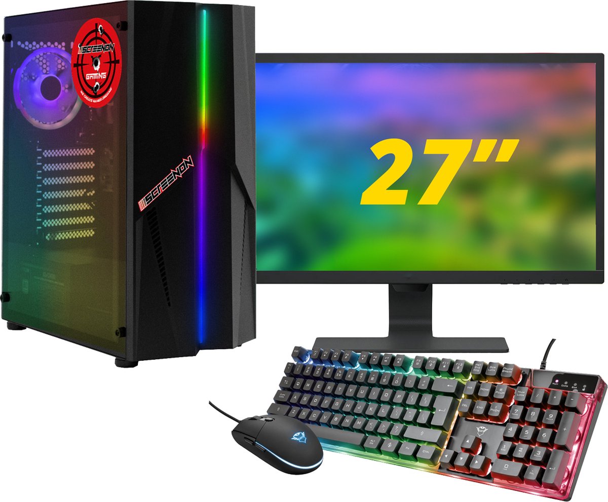 ScreenON - Gaming Set - X10599 - V2 (Game PC X10599 + 27 Inch Monitor + Toetsenbord + Muis)