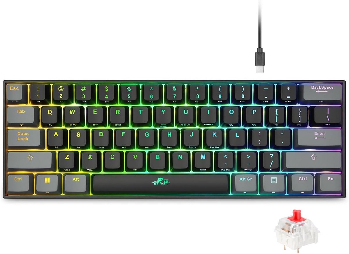 Mechanisch Gaming Toetsenbord 60% Compact Met RGB Verlichting Bedraad en Draadloos
