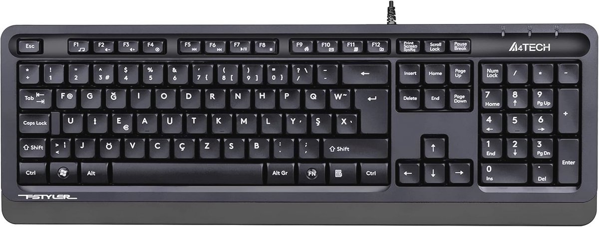 USB Multimedia Toetsenbord Zwart/Grijs met Turse Indeling en Waterdicht Design