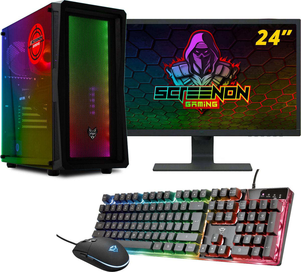 ScreenON - Gaming Set - SIA-S380105 - (GamePC.IA-A380105 + 24 Inch Monitor + Toetsenbord + Muis)