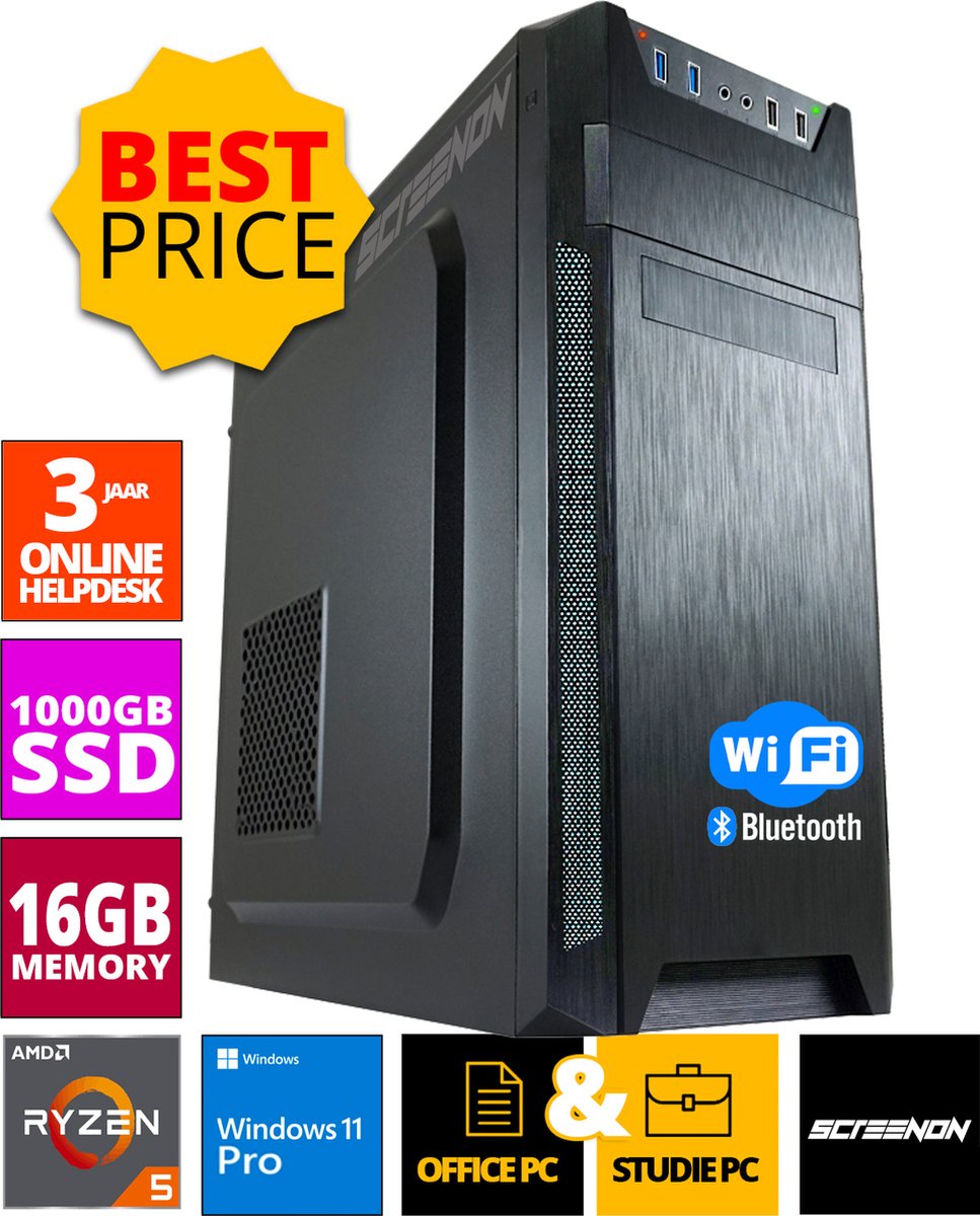 Budget Office PC - Ryzen 5 - 1TB NVMe SSD - 16GB RAM - Radeon Vega 7 + WiFi & Bluetooth