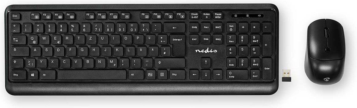 Nedis Toetsenbord en Muis – Draadloos – Instelbare DPI – Qwertz – - Zwart