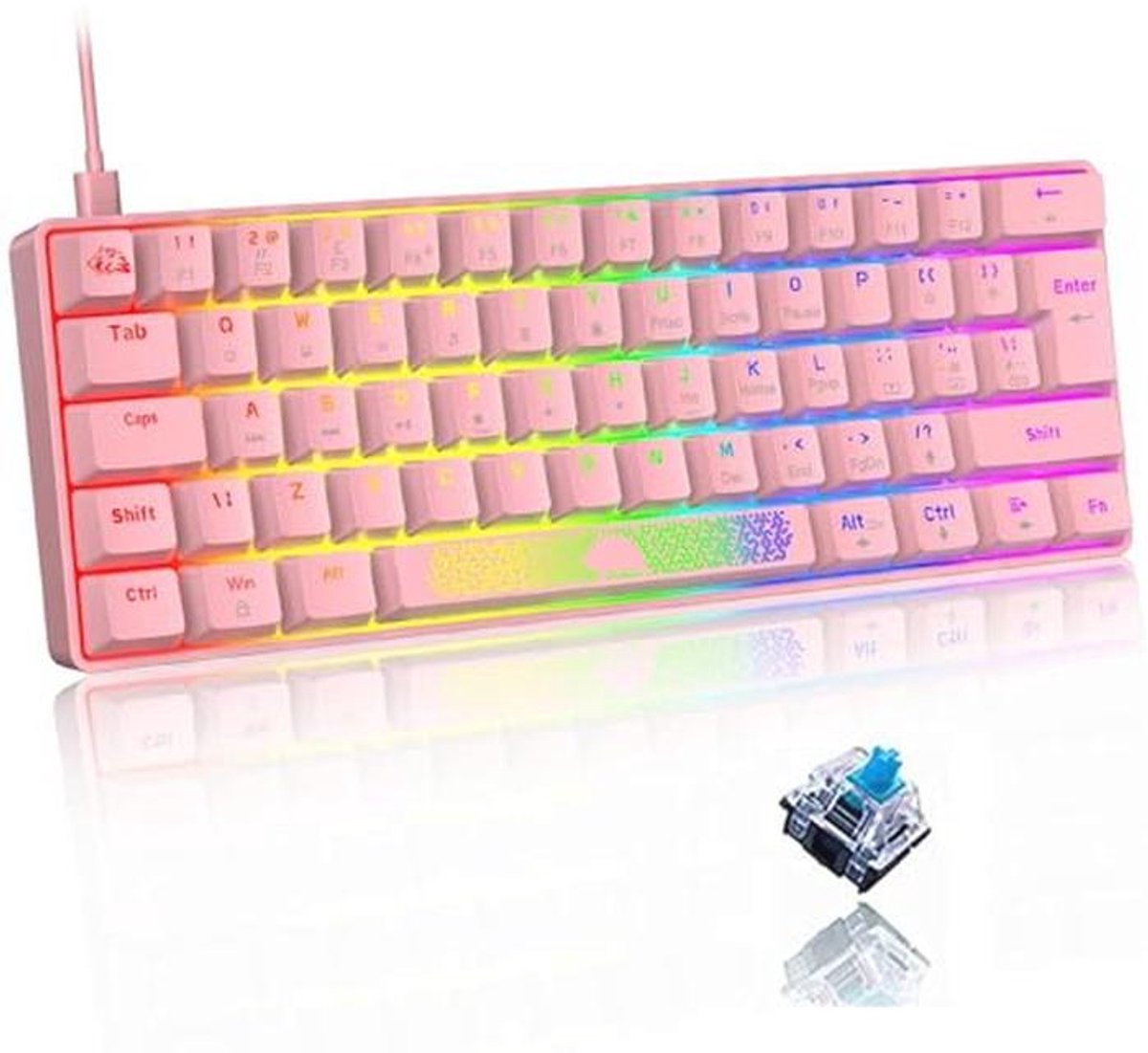 Compact 60% RGB Mechanisch Toetsenbord - Blauw Switch QWERTY UK Layout - LED Verlichting