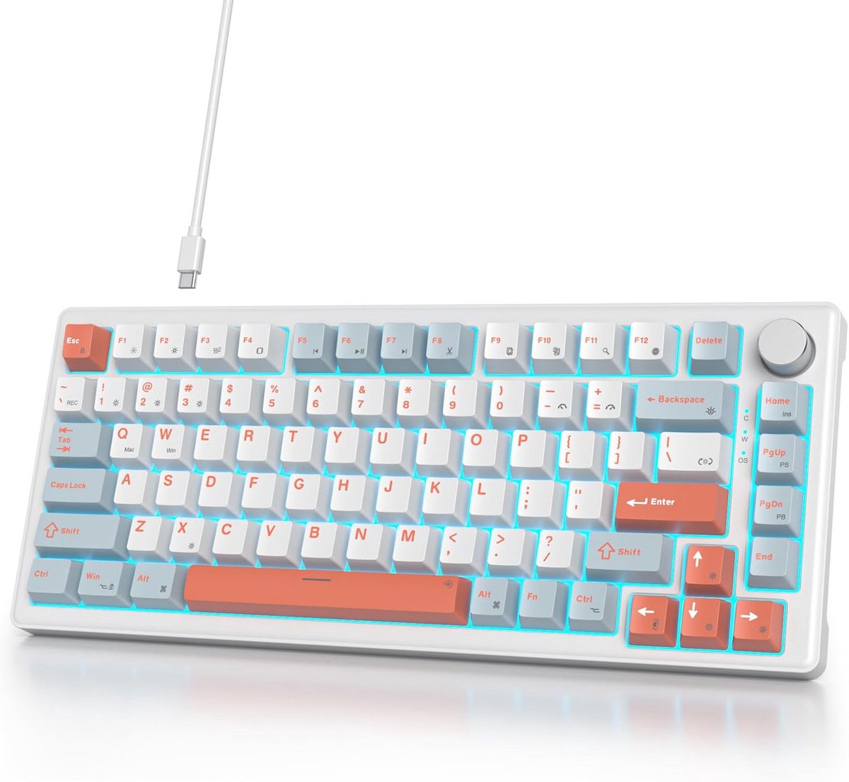 Compact 75% Mechanisch Toetsenbord 82 Toetsen Hot-Swappable Gasket Mount met Witte Switches